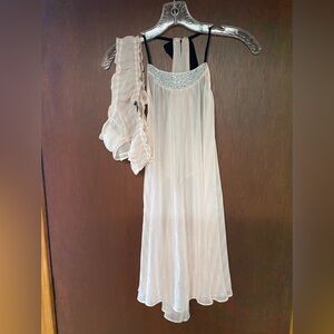 NWT Victoria's Secret Sz M Pink White Stripe Chemise Nightie Gemstones W/ Panty